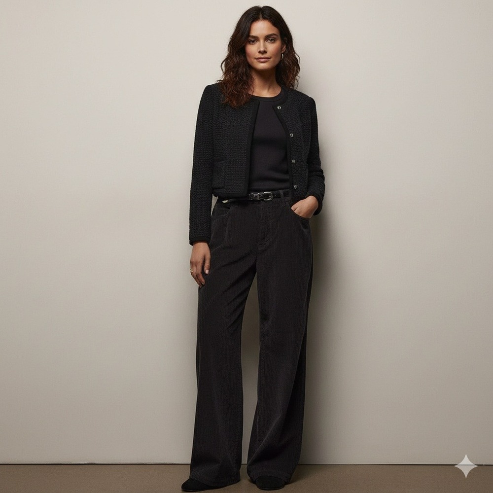 James Perse Corduroy Wide Leg Magma Charcoal Black Pants WUSC1067 Women Sz 26